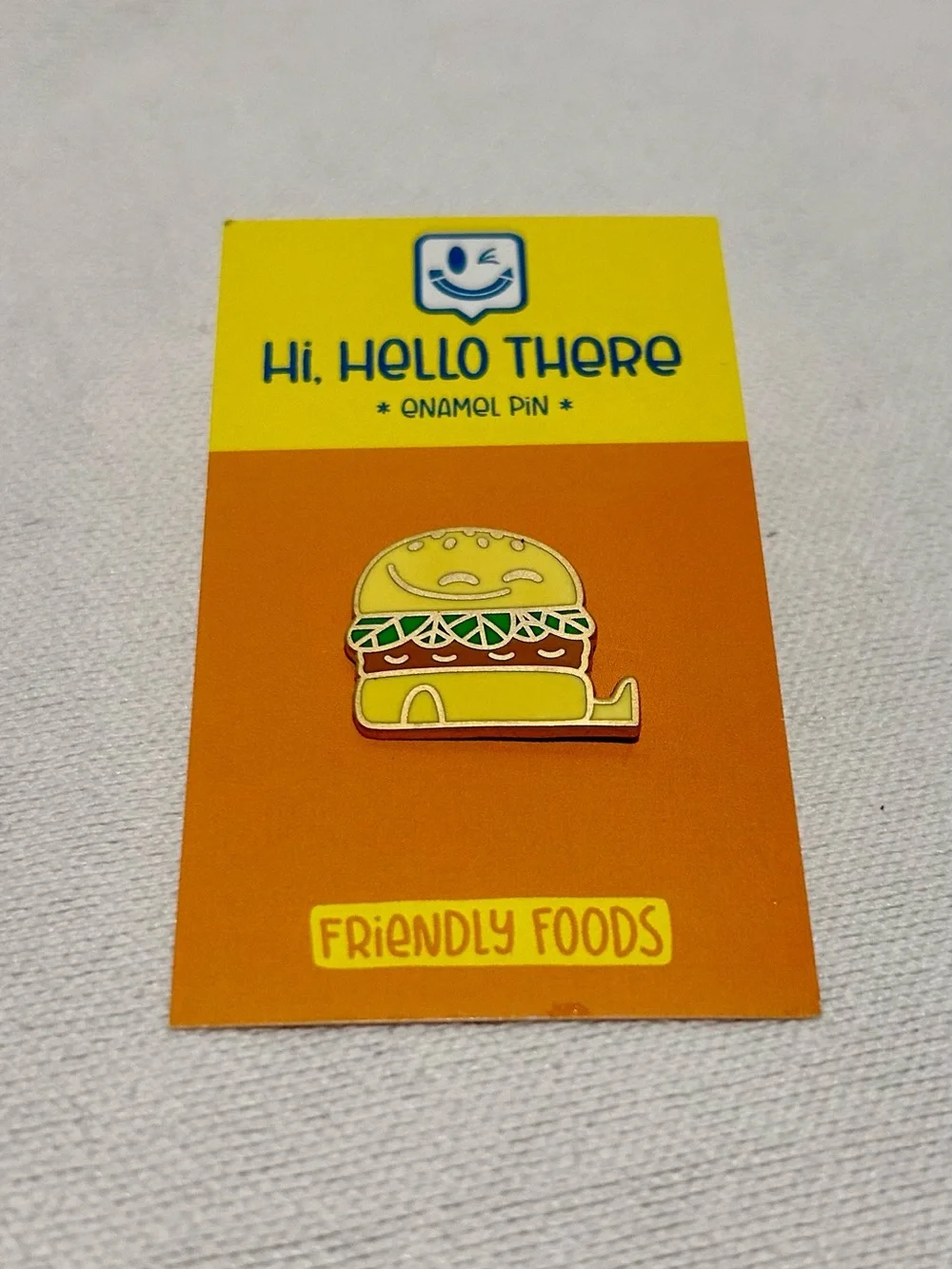 Hi Hello There Friendly Foods Burger Enamel Pin New on Card